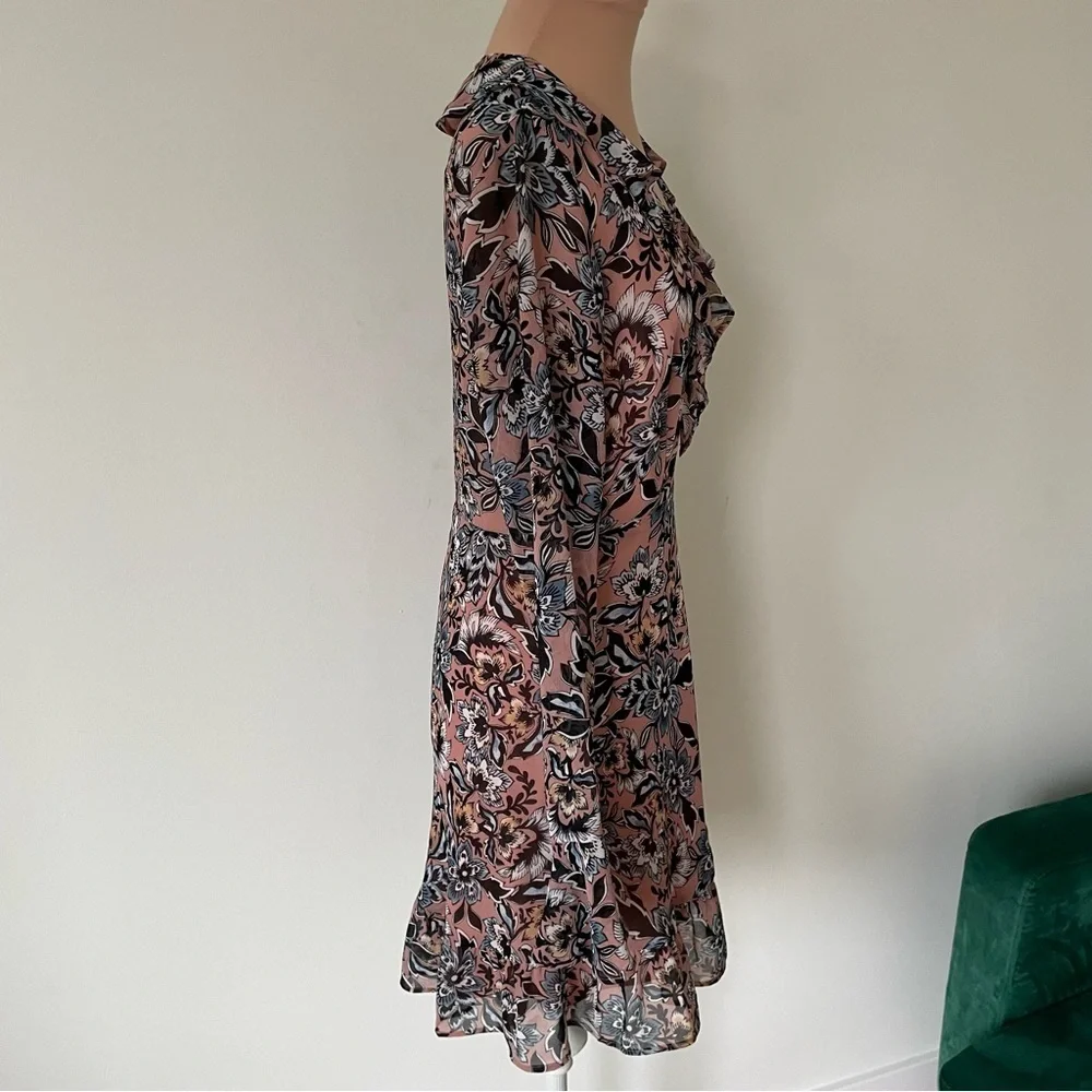 For Love & Lemons Gracie Nude Dusty Rose Floral Long Sleeve Mini Dress EUC Sz M